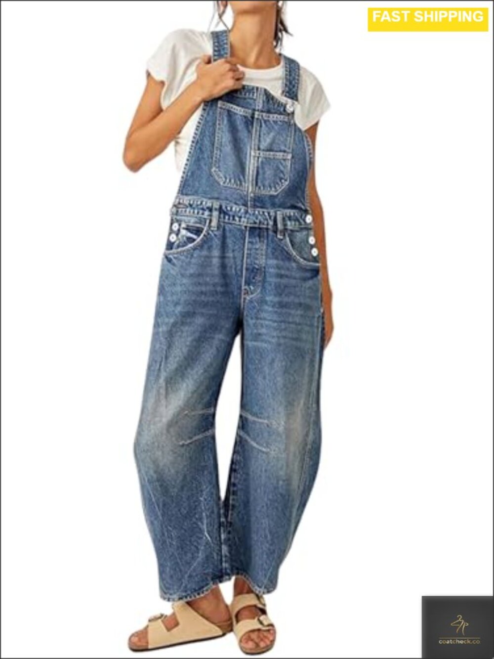 Women's Baggy Barrel Jeans Overalls Wide Leg Denim Bib Jumpsuit
